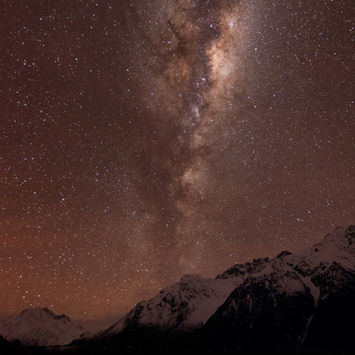 Milky Way captured over Tasman Lake within the Mt Cook National Park area.