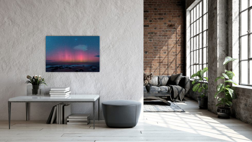 View of the Aurora image placed behind an entry table.