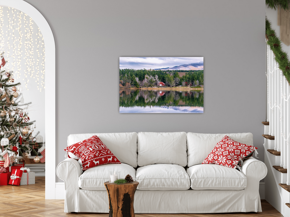 Thumbnail: View of the lake image placed behind a couch.