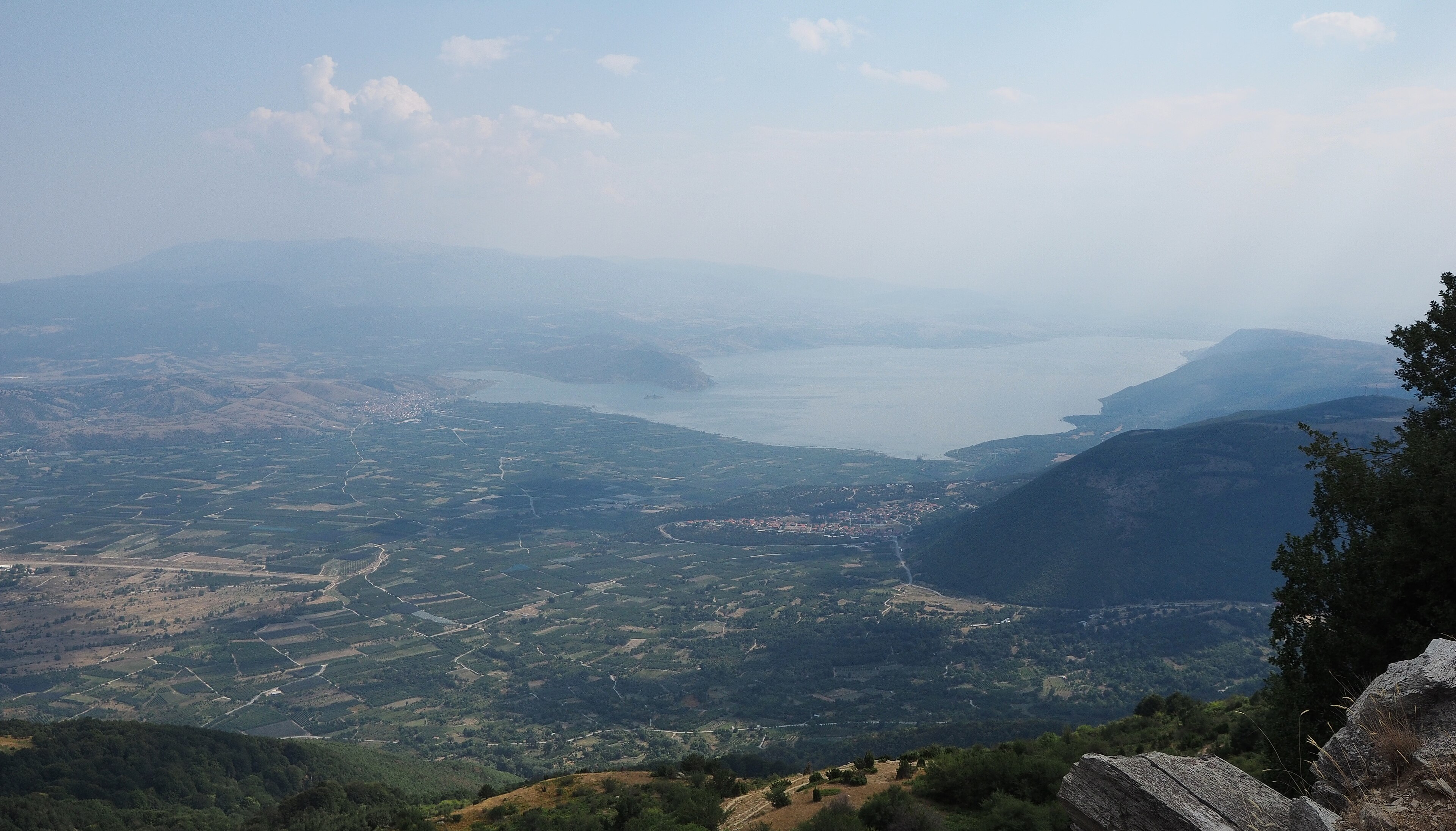 View from above of Lake Vegoritida with the settled plain in front of it