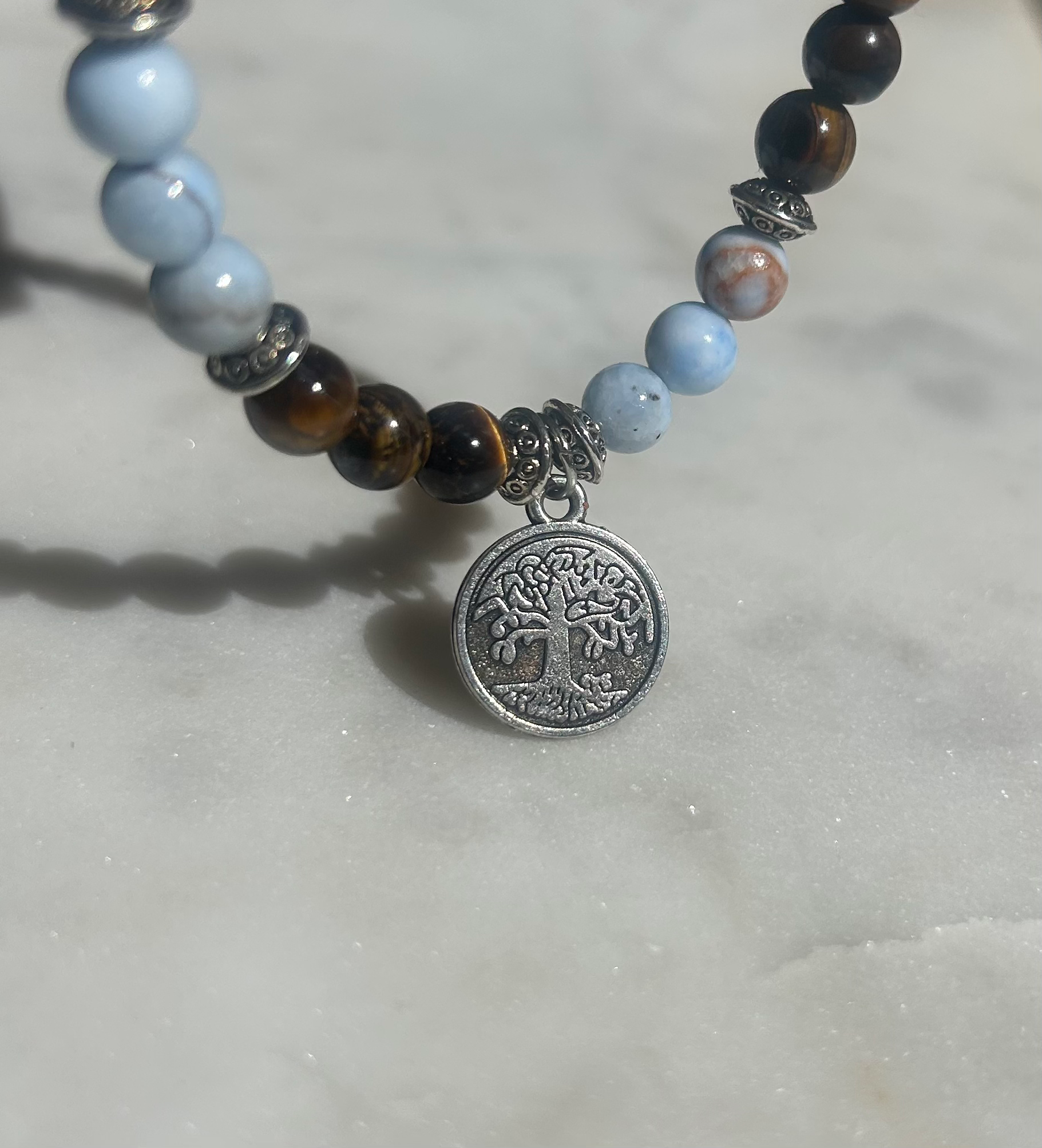 Tree of Life Charm & Light Blue Chalcedony