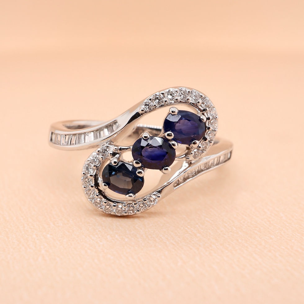 Thumbnail: Gold sapphire diamond ring semi-mounting with three blue sapphires and diamond setting for wholesale jewelry