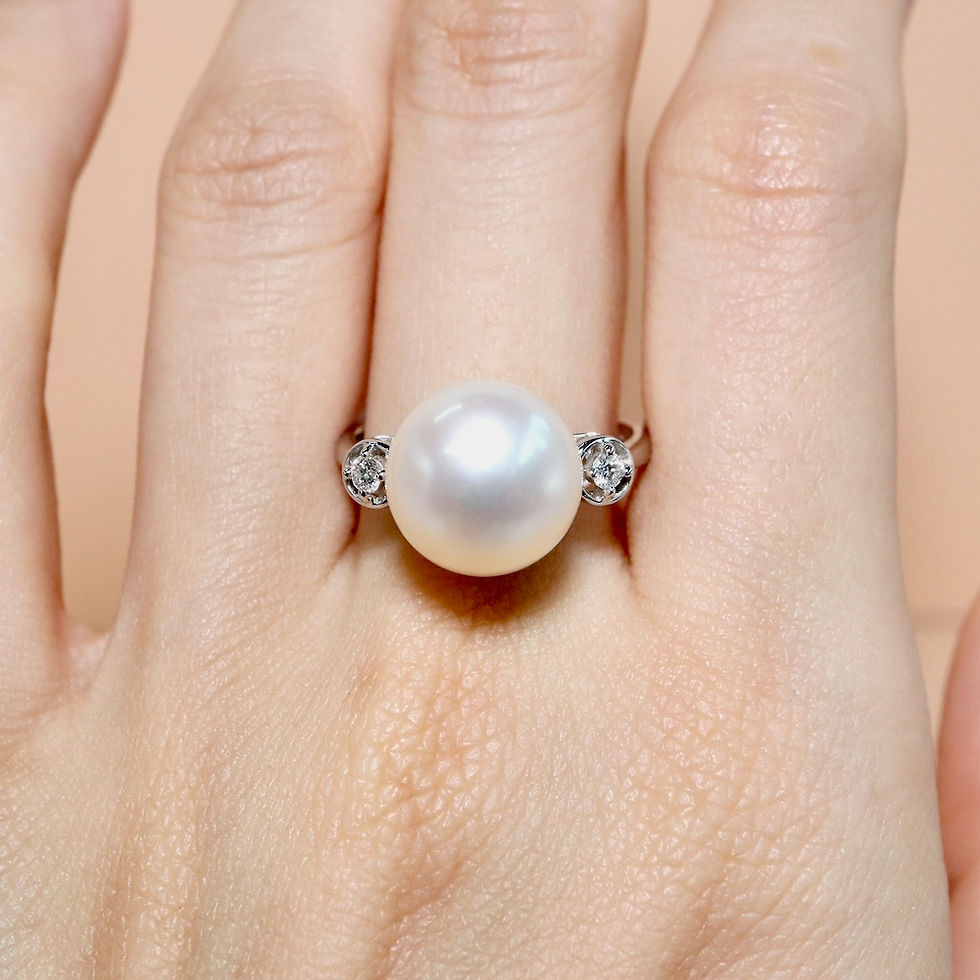 Thumbnail: Pearl diamond ring gold fine jewelry wholesale with center pearl and diamond