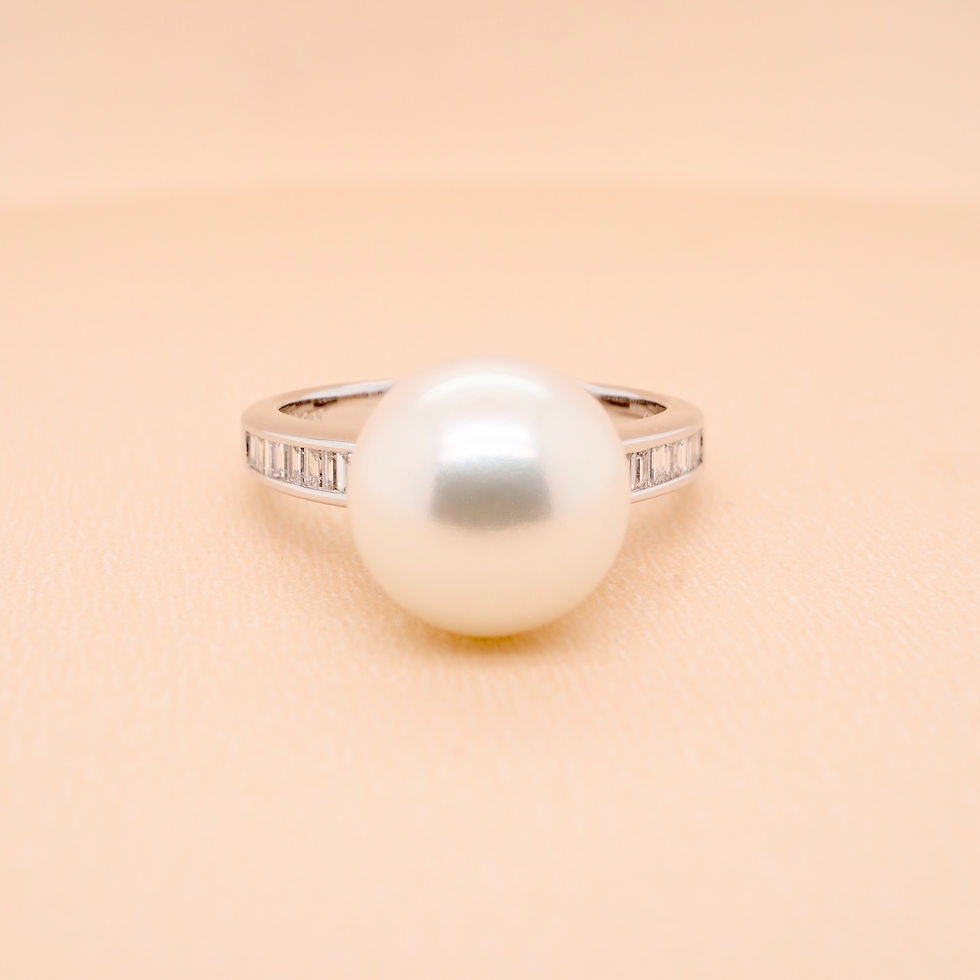 Thumbnail: Custom gold pearl ring with diamonds, wholesale fine jewelry.