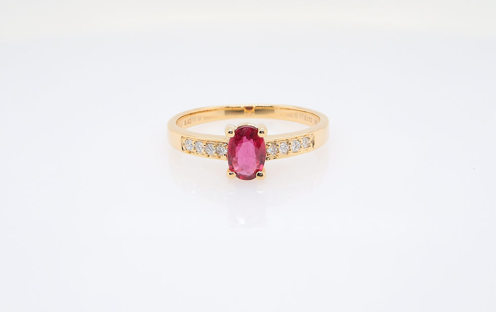 Thumbnail: Minimalist gemstone ring with an oval gemstone on a channel-set diamond gold band.