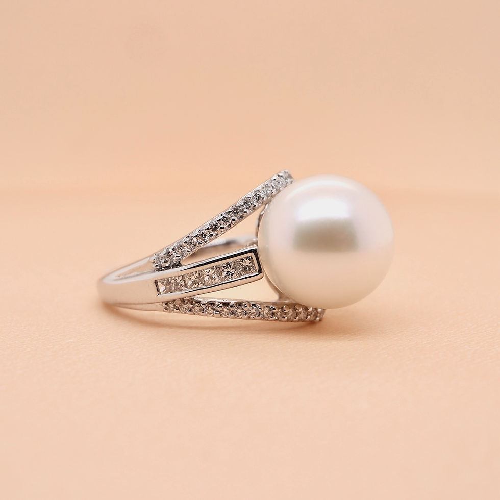 Thumbnail: Elegant pearl ring with diamond accents in gold setting - premium wholesale pearl jewelry