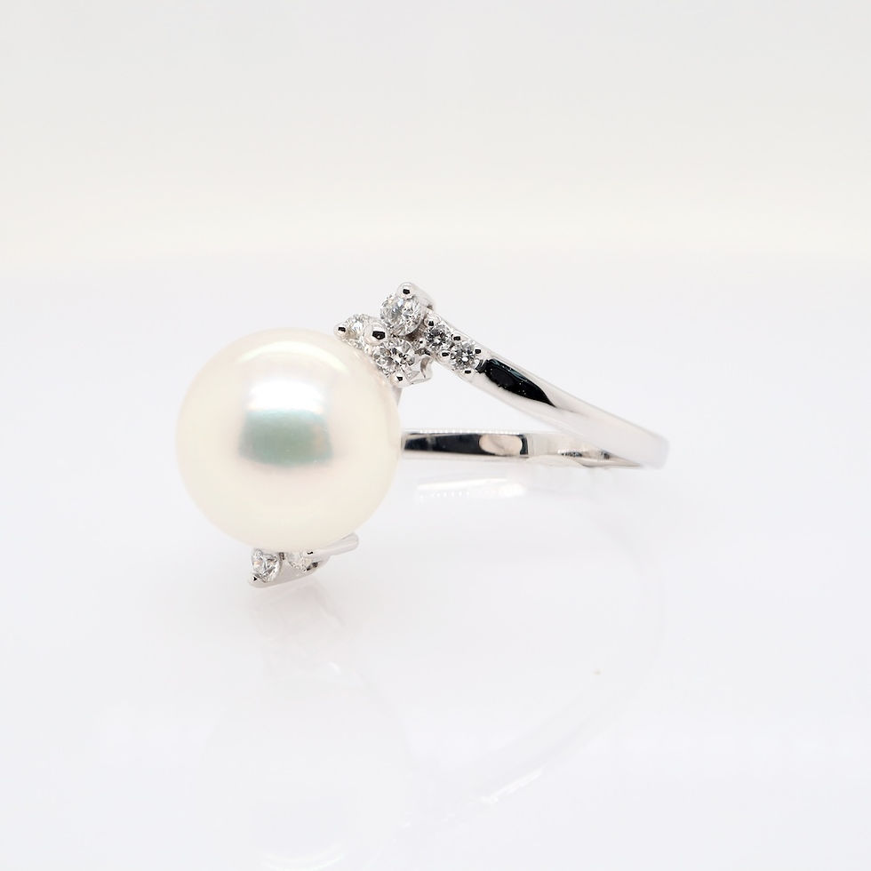 Thumbnail: Elegant gold pearl ring with diamond accents - wholesale fine jewelry by SVS Jewelry
