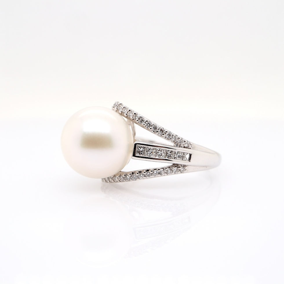 Thumbnail: Elegant pearl ring with diamond accents in gold setting - premium wholesale pearl jewelry