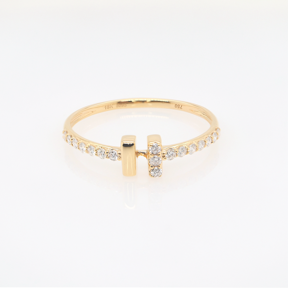 Thumbnail: Dainty H-motif diamond ring with a pavé band in fine gold.