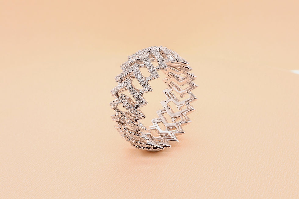 Thumbnail: Zig-zag pavé diamond ring eternity band shown in three gold tones.