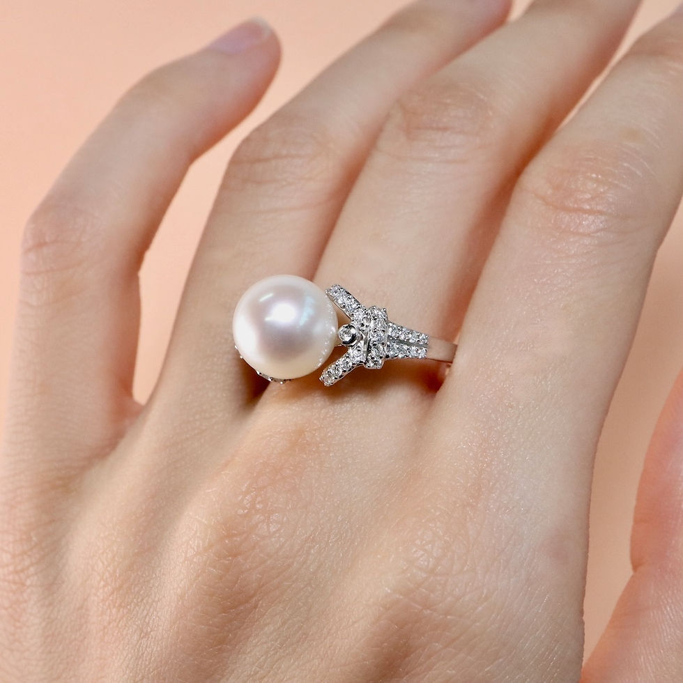 Pearl diamond ring gold statement design fine jewelry wholesale with cascading diamond band setting