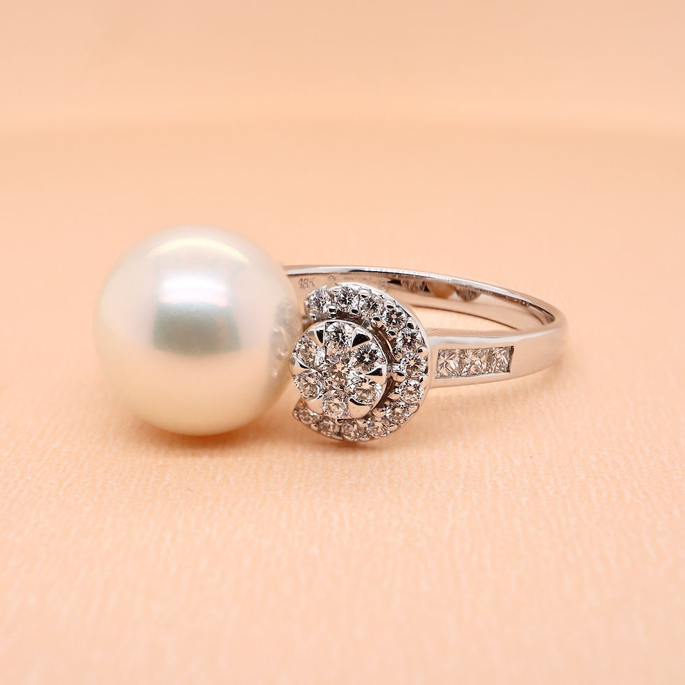 Thumbnail: Wholesale pearl jewelry ring with cultured pearl and diamond accents in gold setting - SVS Jewelry fine pearl collection