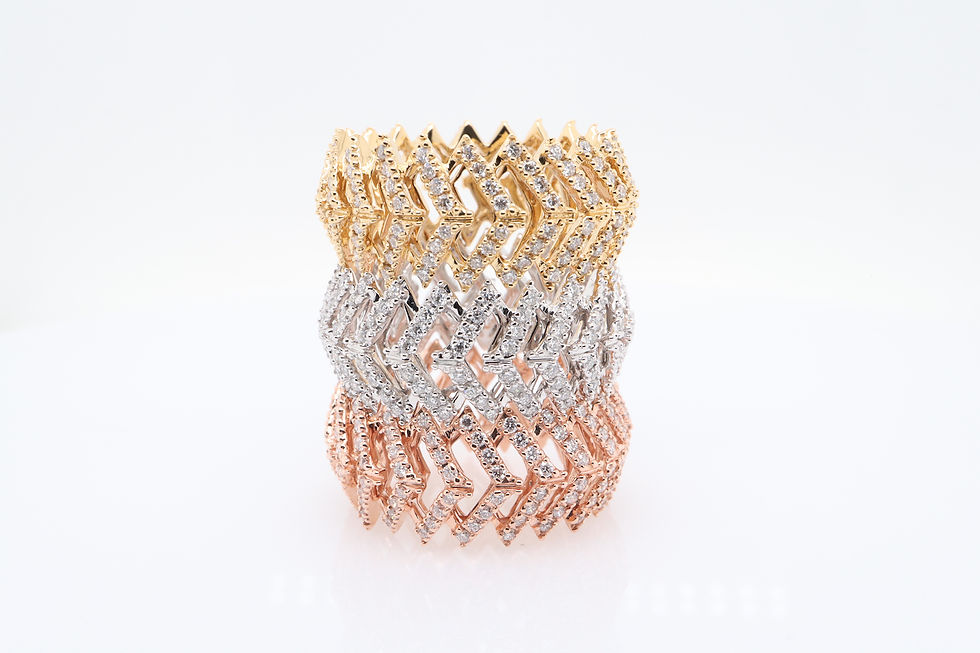 Thumbnail: Zig-zag pavé diamond ring eternity band shown in three gold tones.