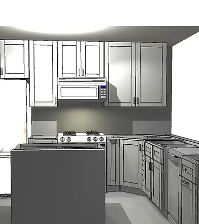 Kitchen design rendering for a water damage kitchen rebuild project in Frisco TX