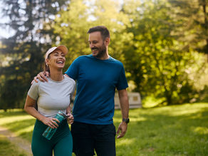 Couple connecting through outdoors exercise
