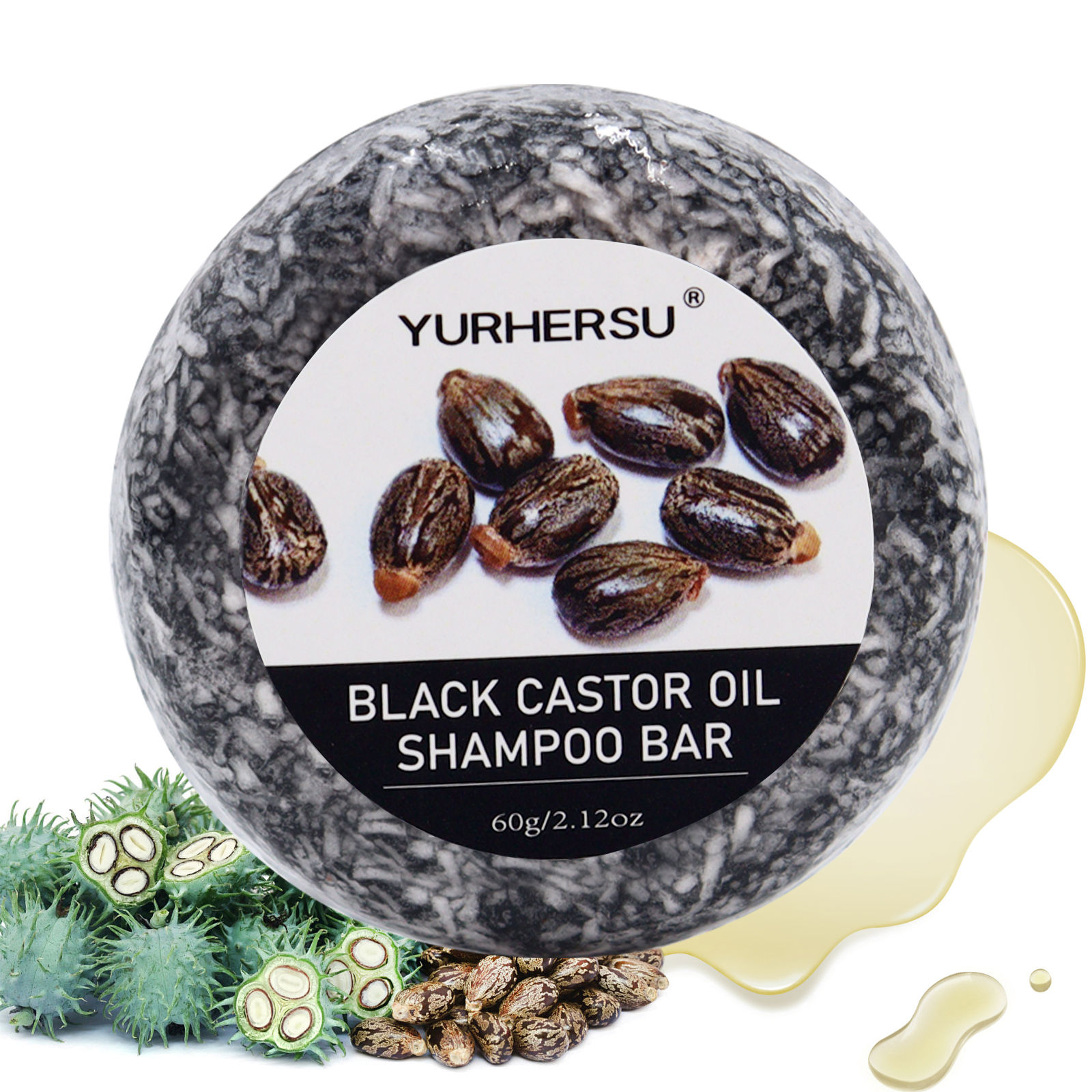 60g Black Castor Shampoo Bar 2-in-1 Shampoo and Conditioner, Made with Castor Ex