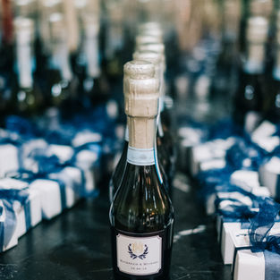 Stickers for Wedding Gifts | Custom Champagne or Wine Bottle Stickers | Tied with Blue Bow | Paper Daisies