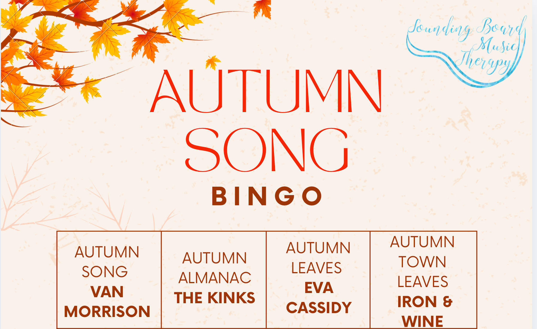 Autumn Bingo for Adolescents/Adults