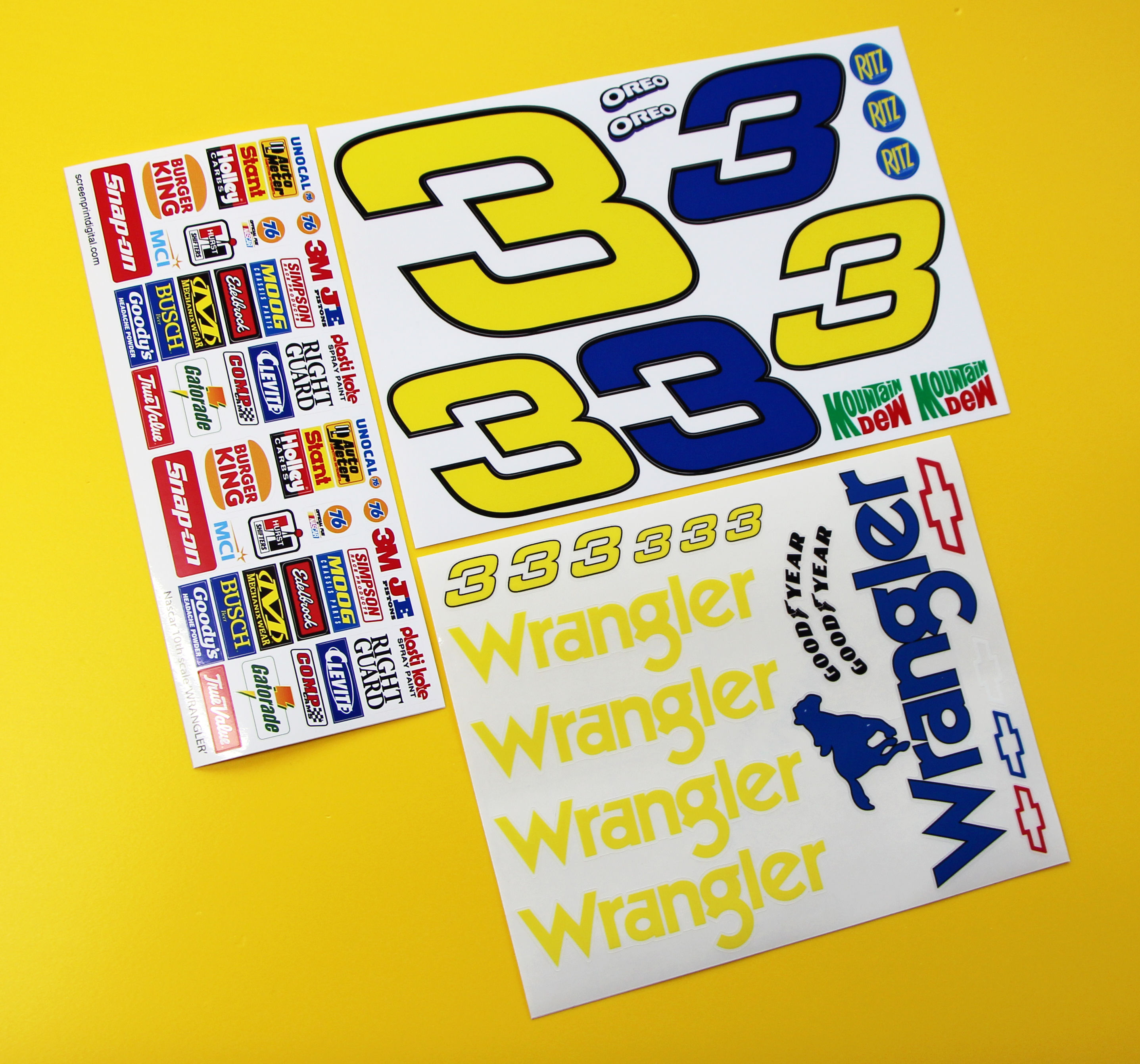 RC Nascar 'WRANGLER' number 3 stickers decals Tamiya Xray TC5 Kyosho