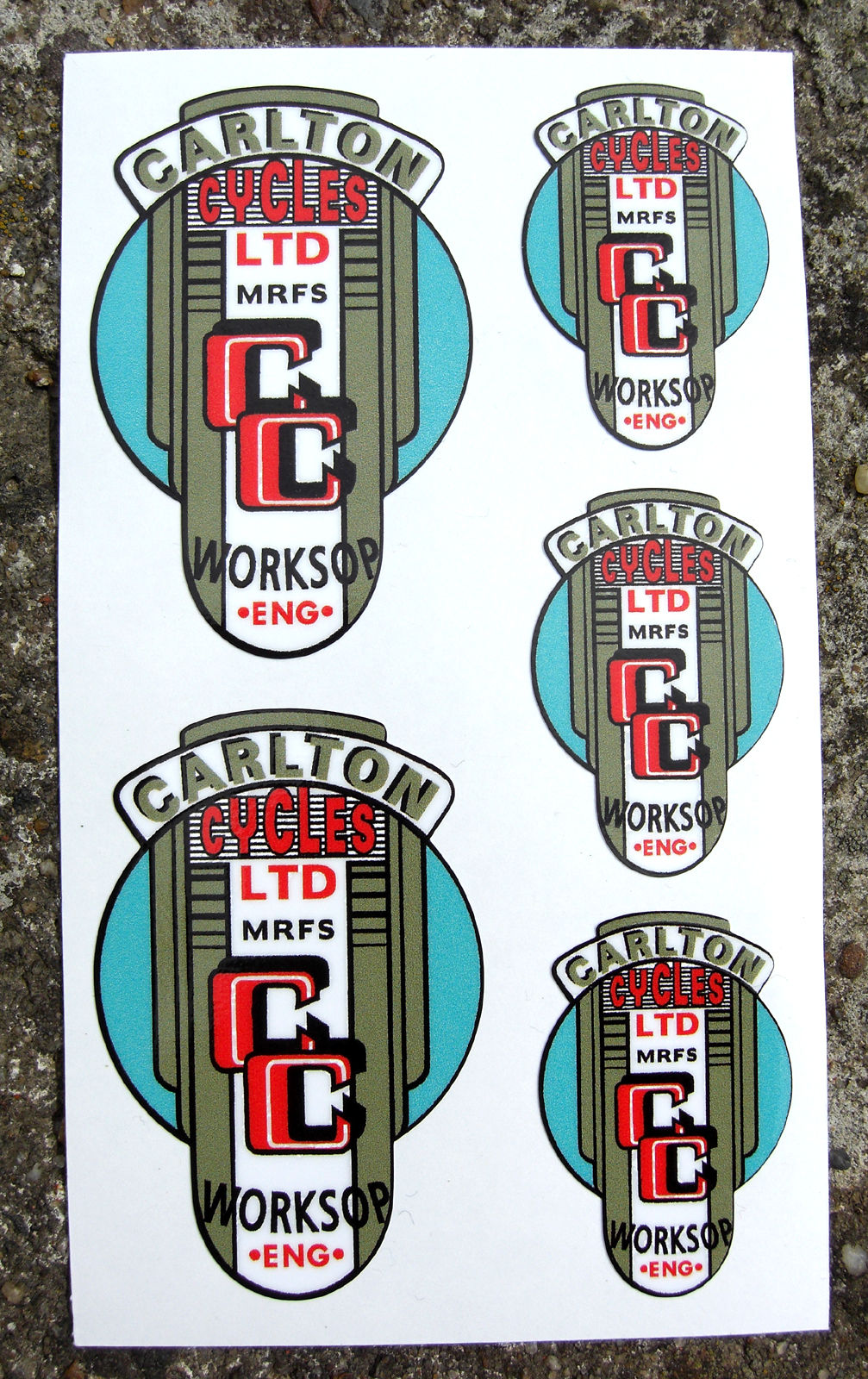 CARLTON 50's style Vintage Cycle Frame Decals Stickers