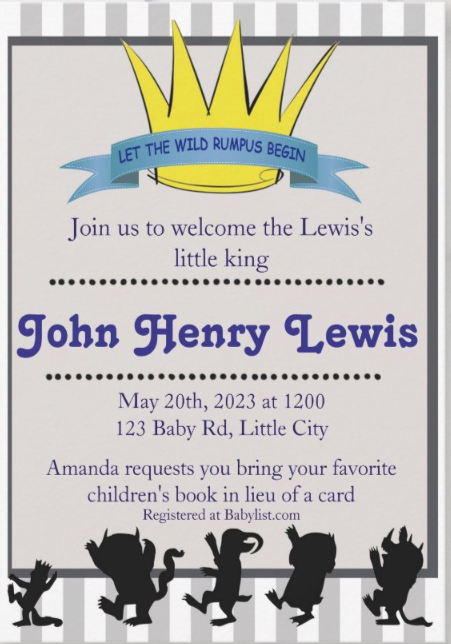 where the wild things are themed baby shower invitation