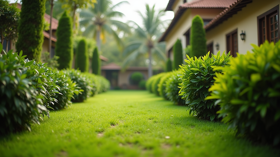 Eye-level view of a well-maintained residential garden in South Tamil Nadu