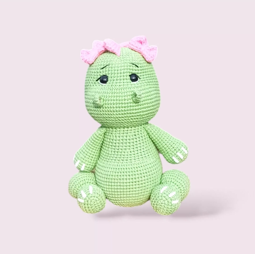 Handmade Green Crochet Dinosaur Toy - Soft and Cuddly Xmas Enchanting World