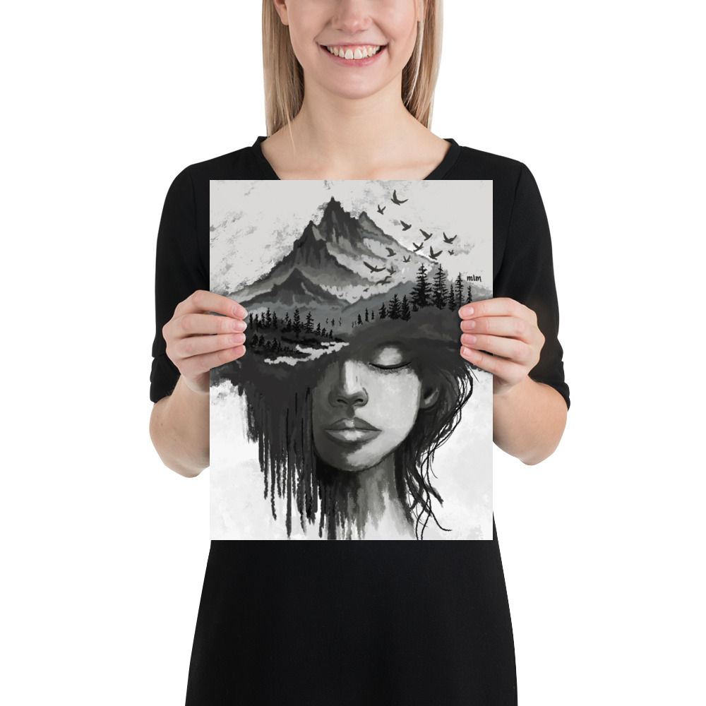 Summit of Silence Art Print - Surreal Mountain Portrait from Mindscapes Series