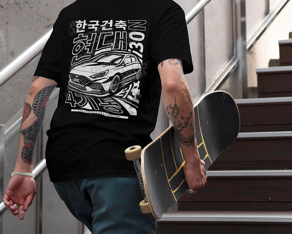 i30N Graphic Tee black man holding skateboard climbing stair