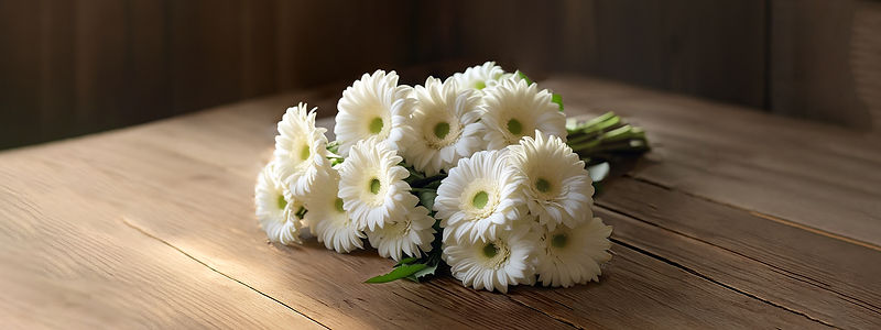 Kleiner Strauß weiße Gerbera liegend Ban