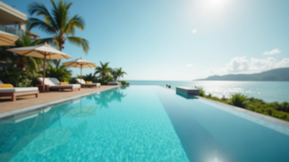 Close-up view of a luxury resort pool with ocean view