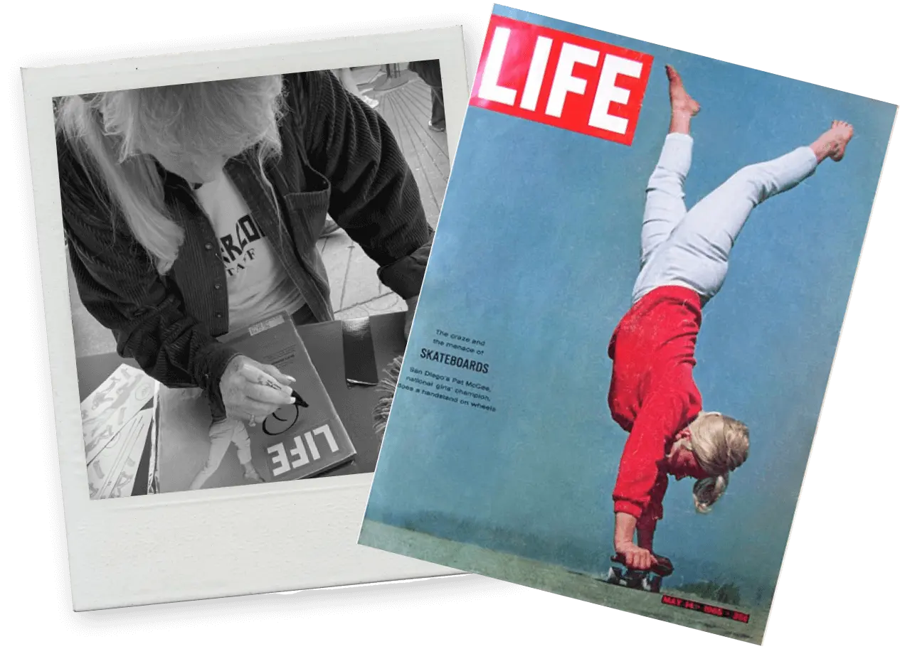 Patti McGee signing her cover of Life Magazine.