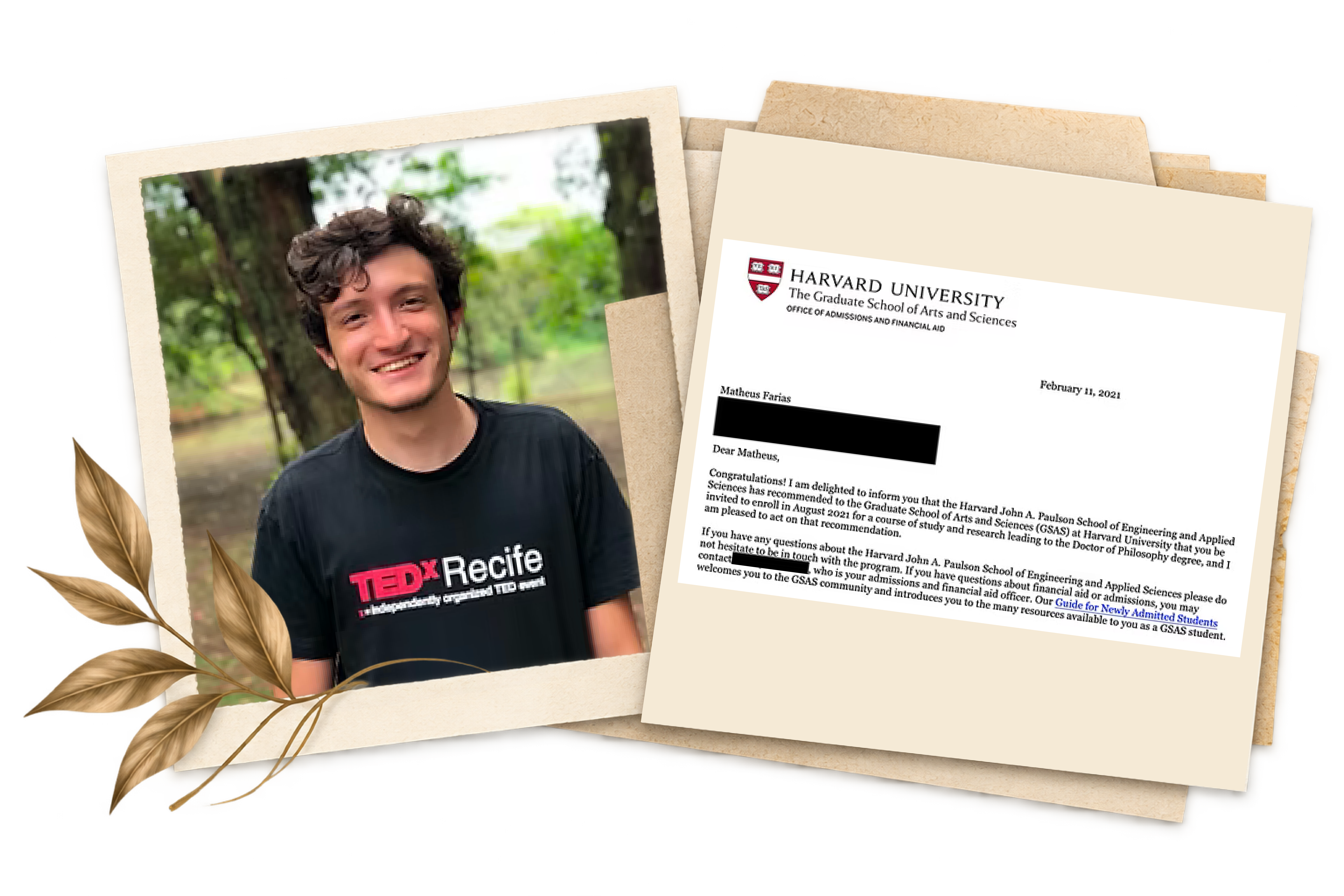 Matheus Farias and his university acceptance letter