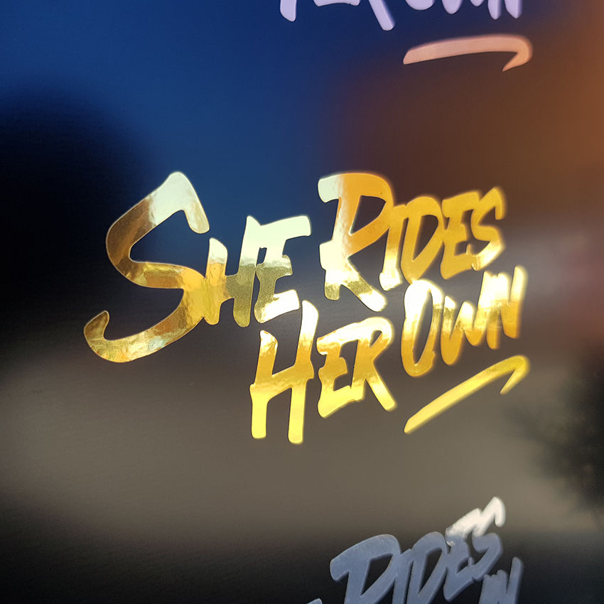 Thumbnail: She Rides Her Own - Gold Chrome Decal