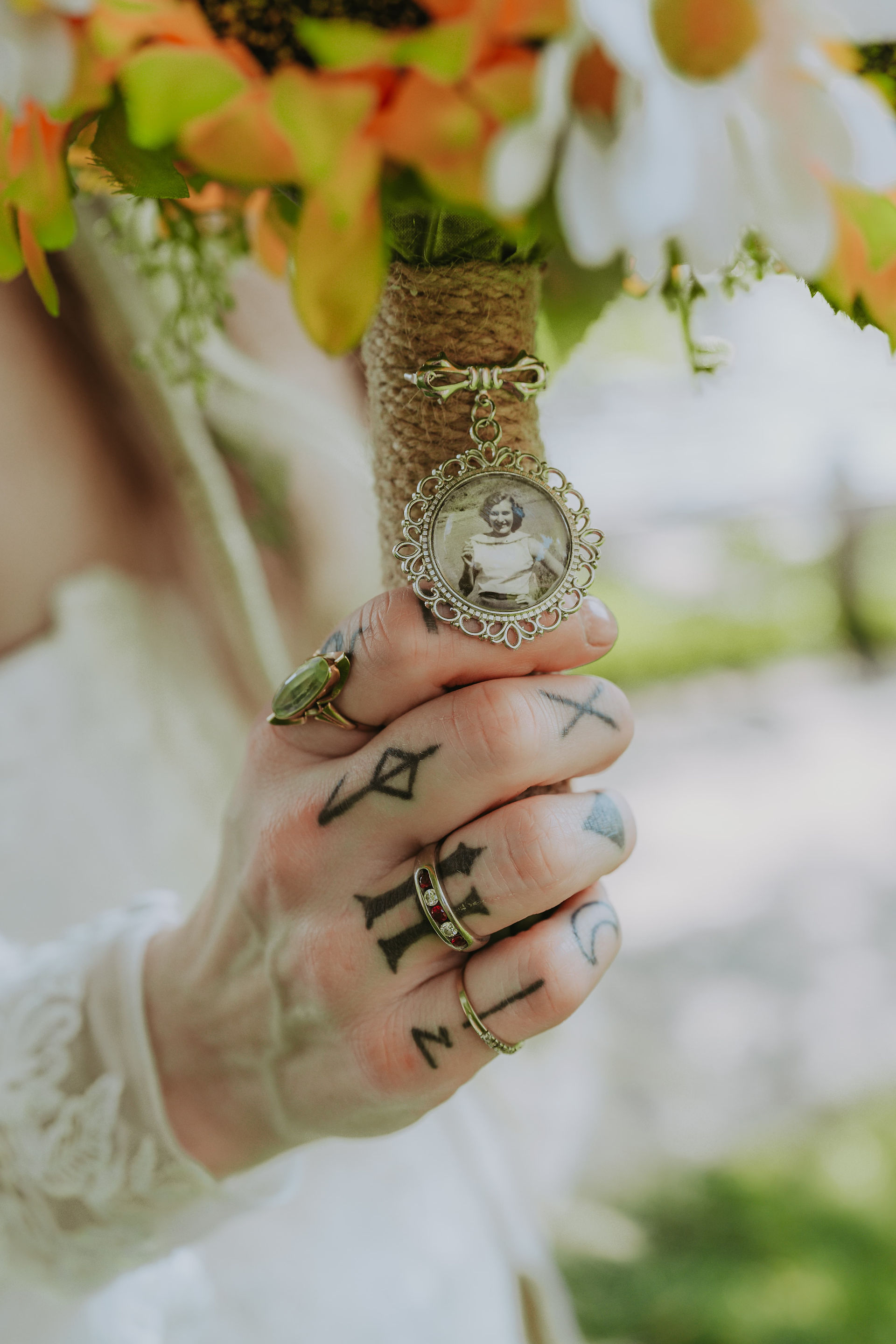 brides bouquet locket of grandma