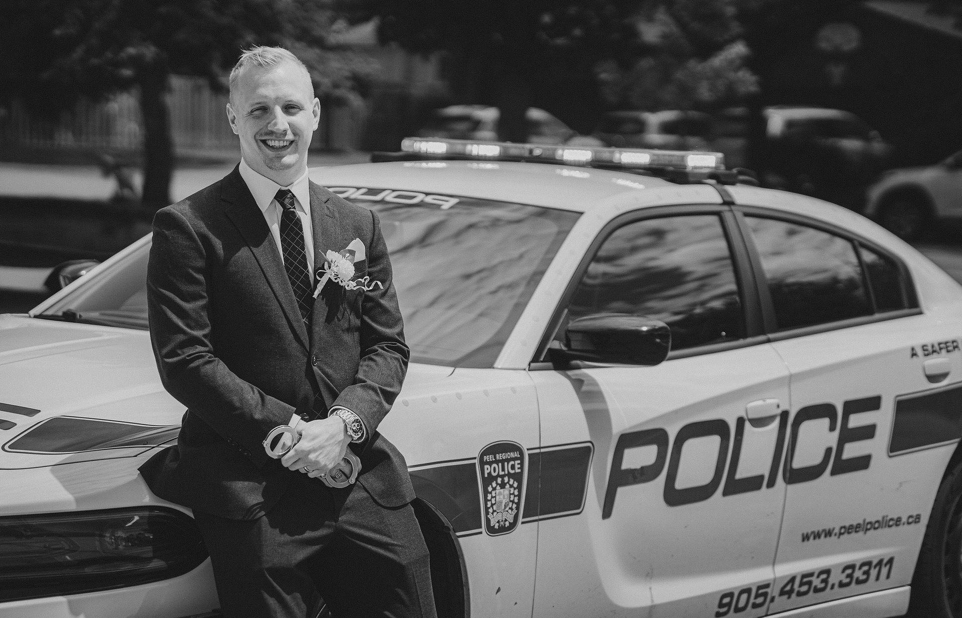 peel police wedding photo with car