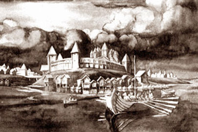 Неревский Кром с дубовой Софией.Новгород, X век. Художник Г.Борисевич.
