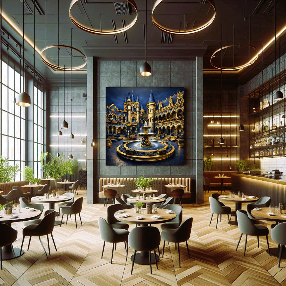 Thumbnail: Royal Blue Courtyard statement wall art contemporary restaurant interior
