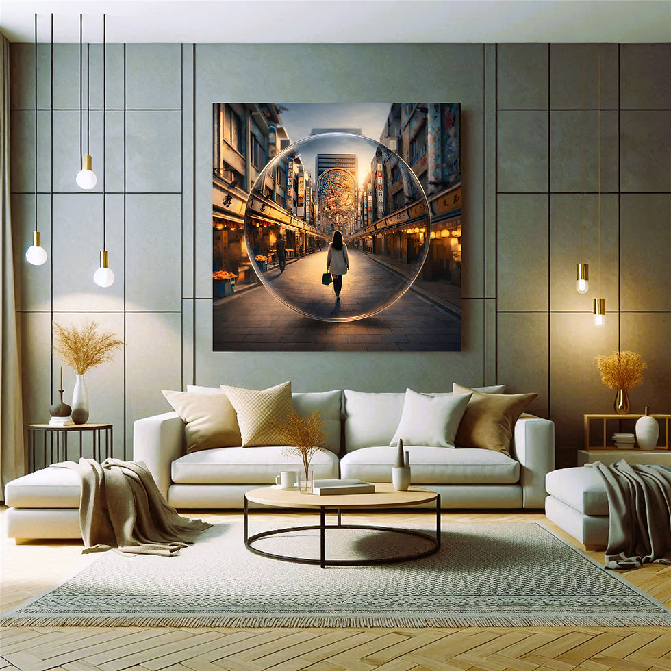Thumbnail: Lantern Passage metal wall art modern living room interior