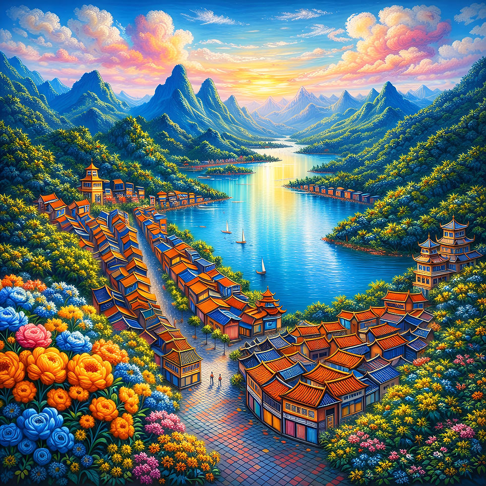 Golden River Valley aluminium dibond wall art 60x60 cm metal print