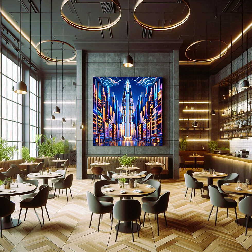 Thumbnail: Neon Spire statement wall art contemporary restaurant interior
