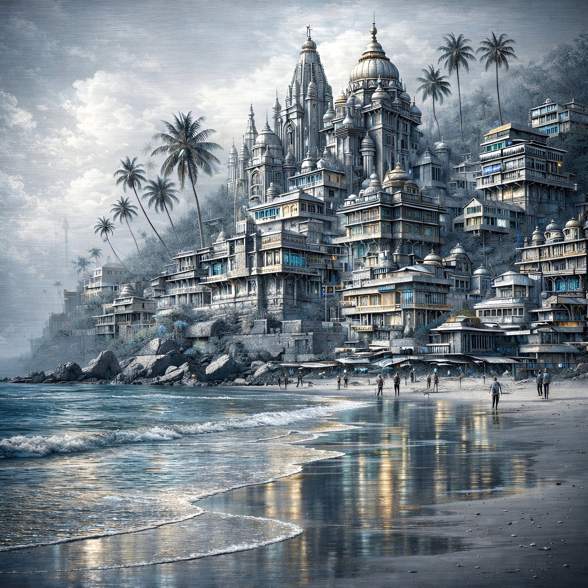 Temple Shoreline aluminium dibond wall art 60x60 cm metal print