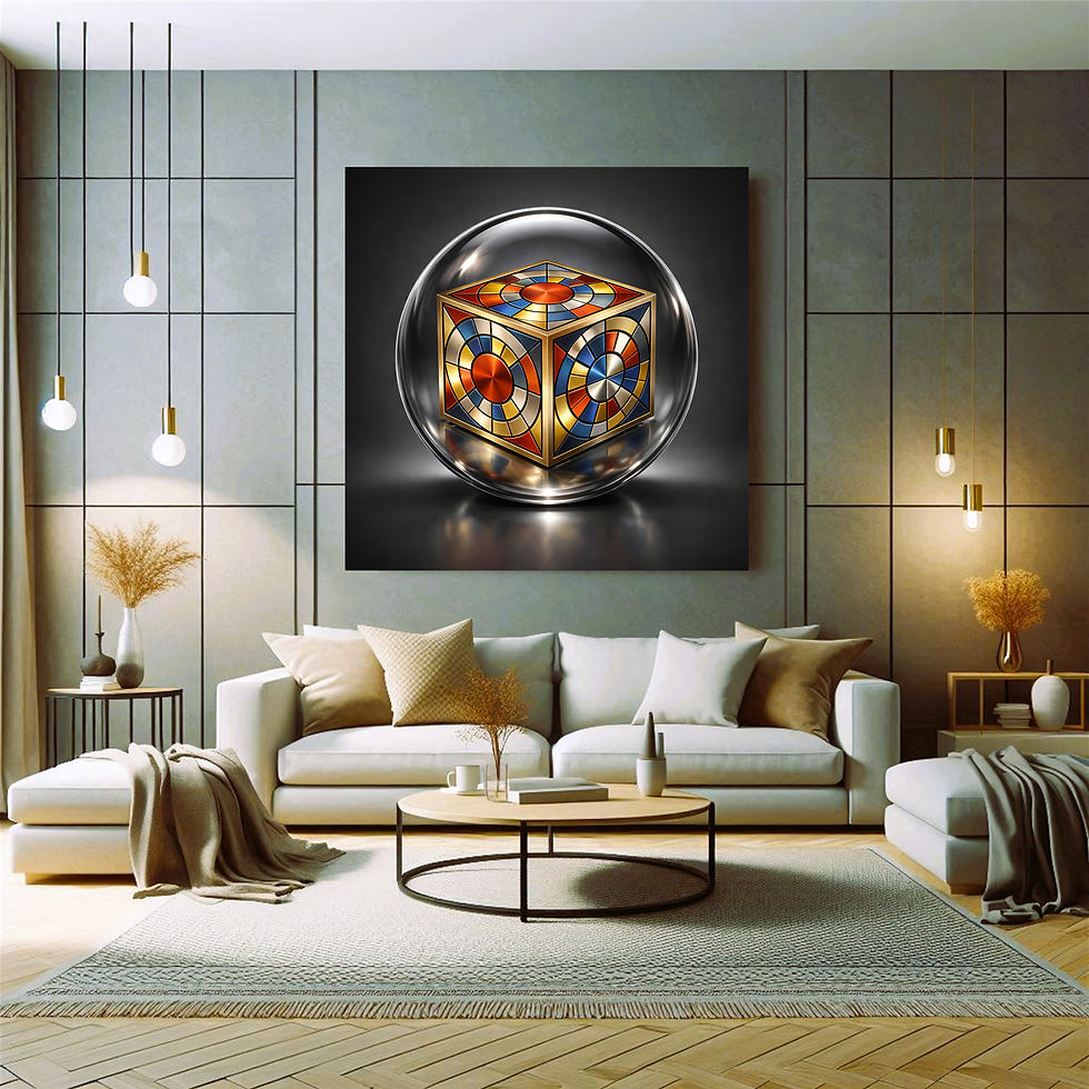 Thumbnail: Prism Cube metal wall art modern living room interior
