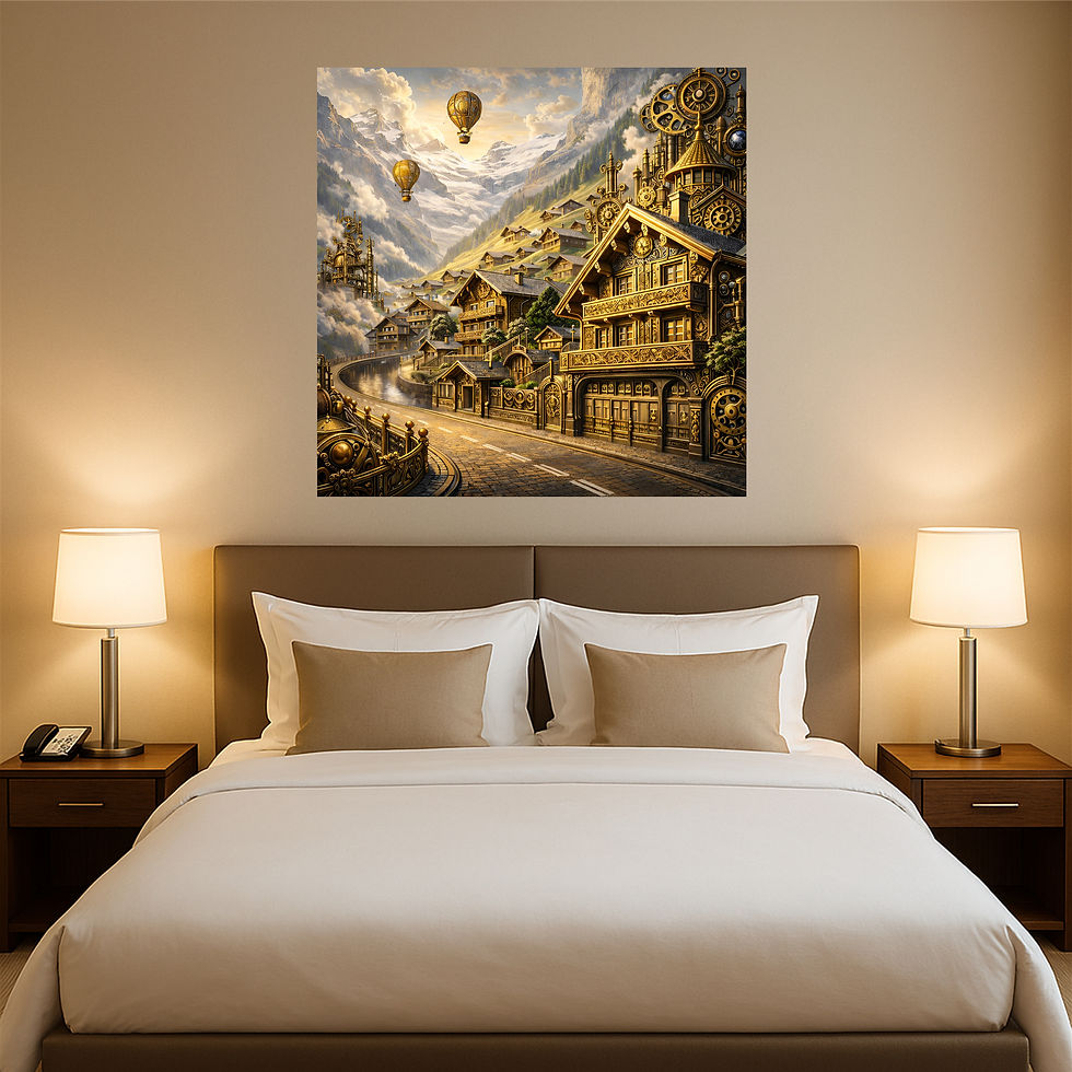 Thumbnail: Golden Alpine Passage aluminium wall art luxury hotel interior