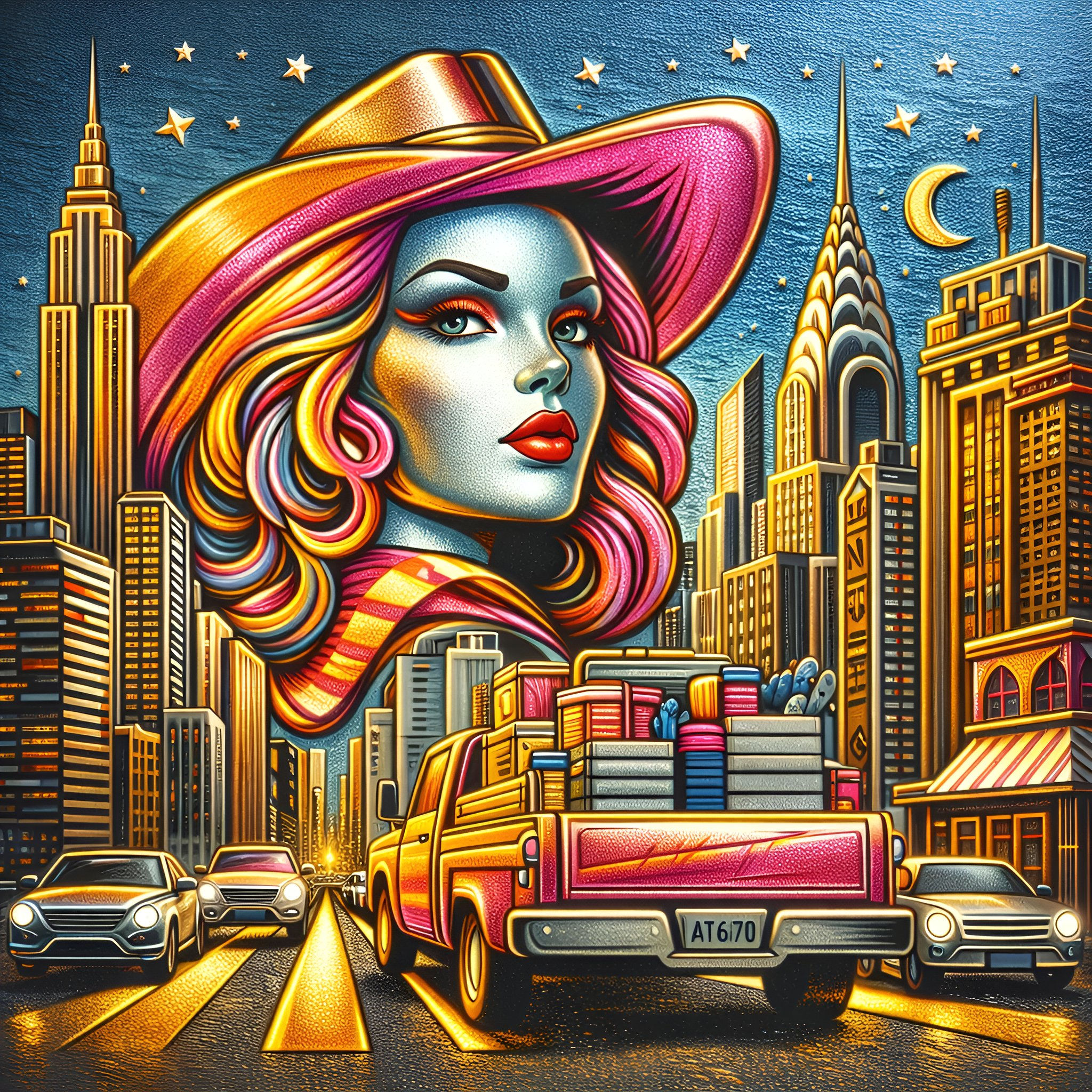Neon City Rider aluminium dibond wall art 60x60 cm metal print