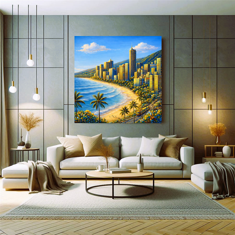 Thumbnail: Coastal Skyline with Palm Promenade Metal Wall Art | Arven Studio