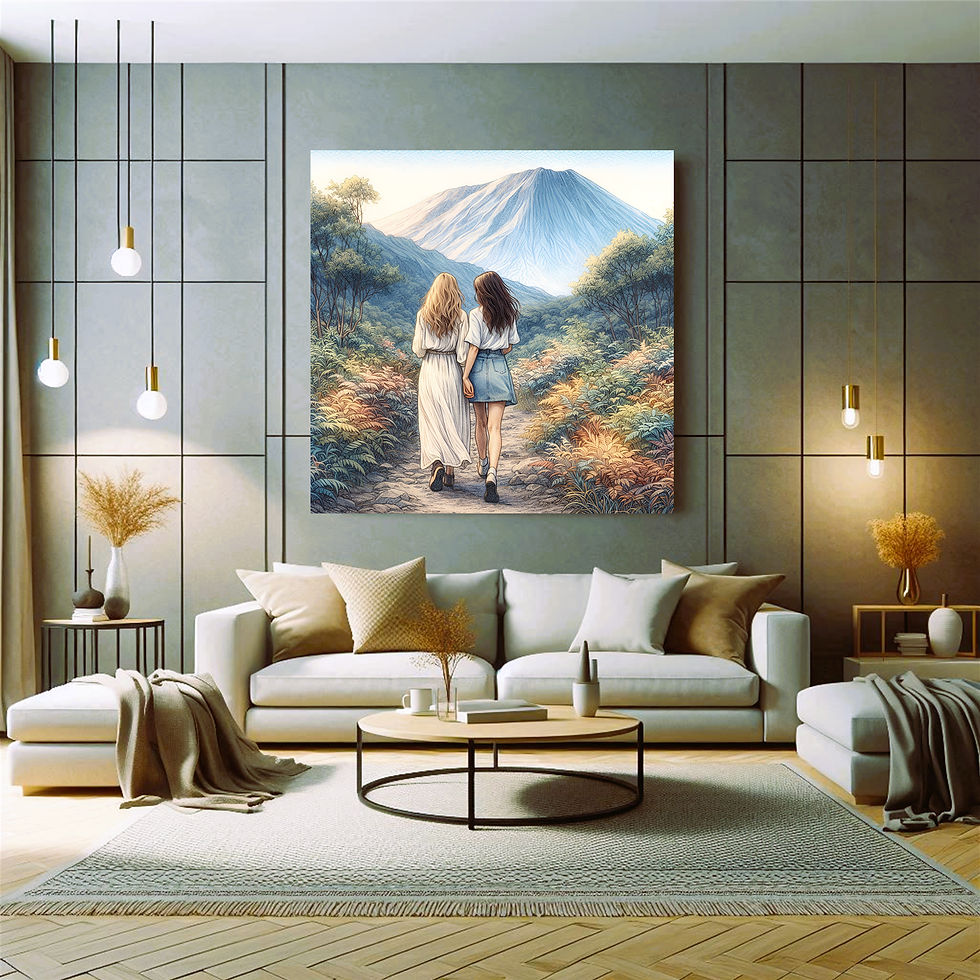 Thumbnail: Mountain Path Companions metal wall art modern living room interior