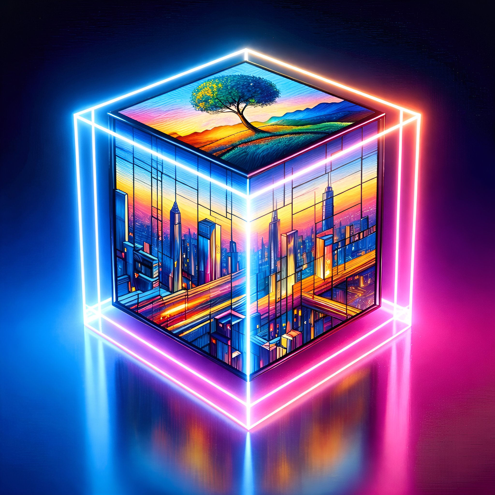 Neon Metropolis aluminium dibond wall art 60x60 cm metal print