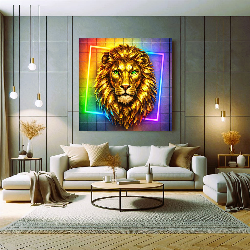 Thumbnail: Neon Monarch metal wall art modern living room interior