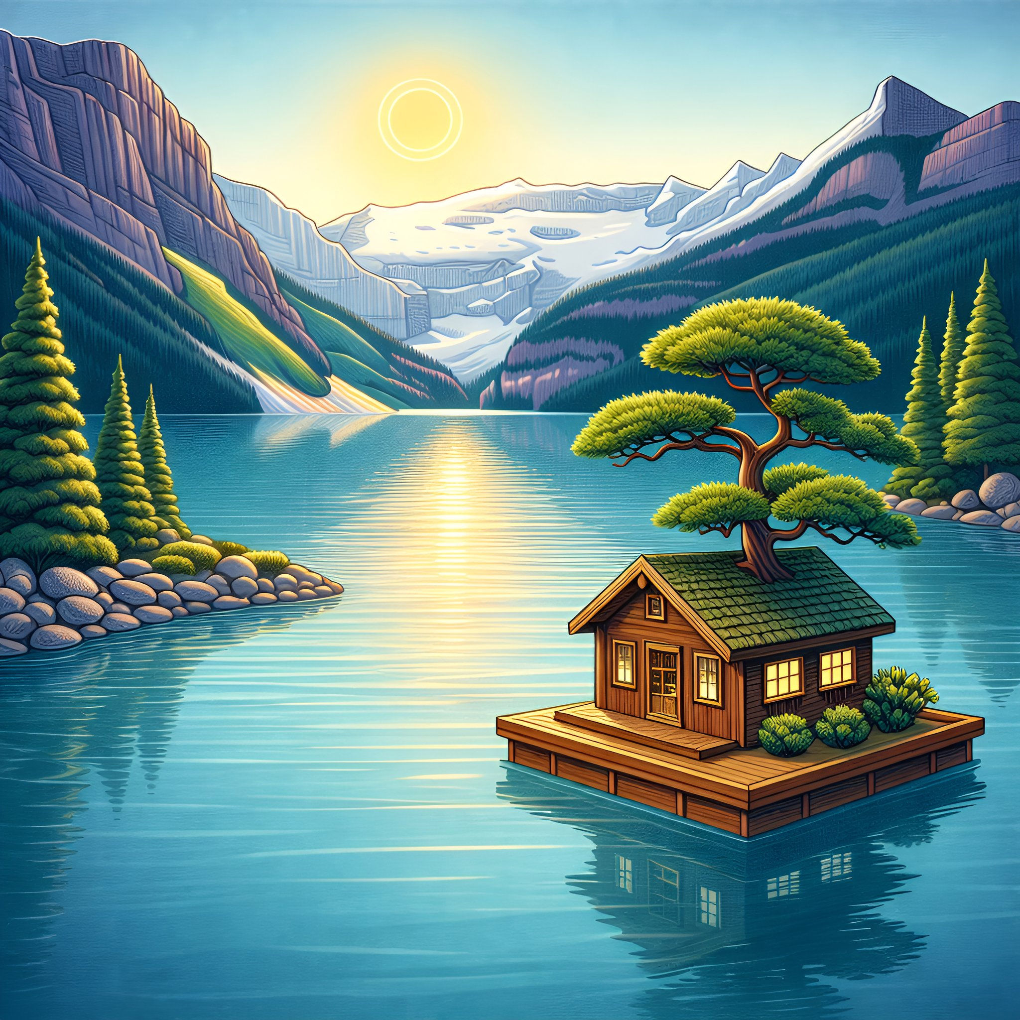 Floating Lake Cabin Metal Wall Art | Arven Studio